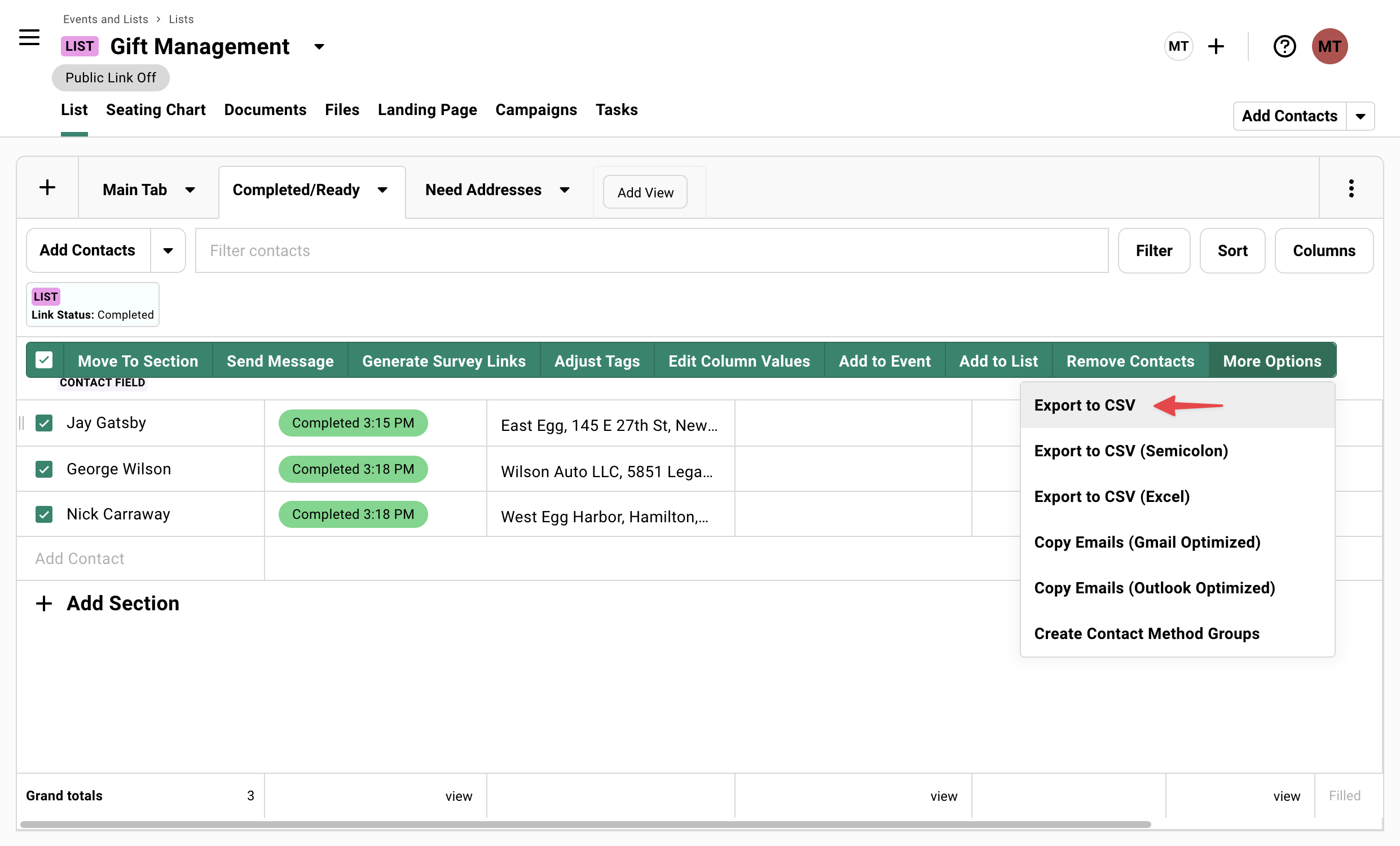 Export List information to a CSV file